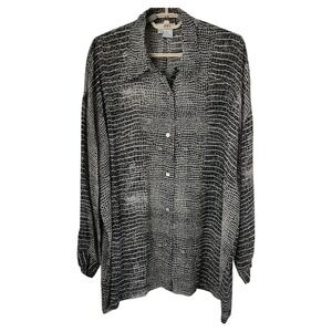 Debra‎ deRoo 100% Silk Sheer Blouse Sz P/S Snake Animal Print Button Down Shirt